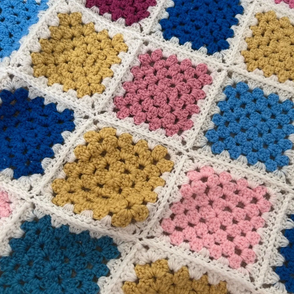 Handmade Crochet Afghan Throw Granny Square 36x36” Patchwork Baby Blanket